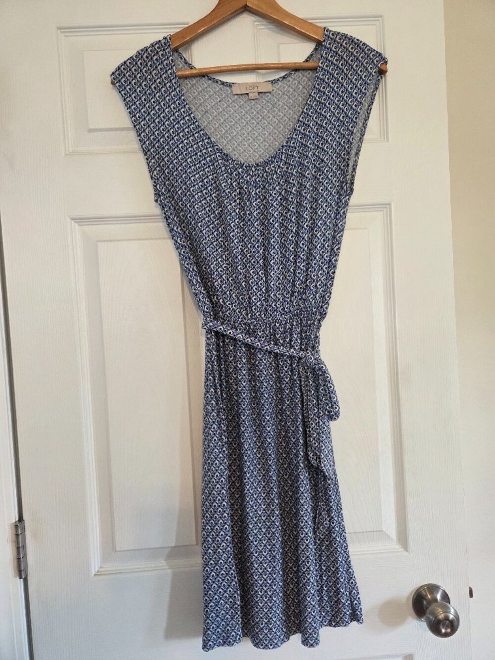 Ann Taylor Loft Blue and White Knee Length Dress